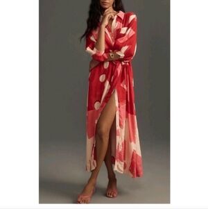 Anthropologie Maeve Irene Linen Shirt Button Front Belted Maxi Dress